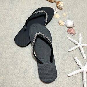 Elegant Black Flip-Flops with Rhinestone Accents